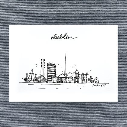 Dublin skyline card hand-drawn by Anulka.