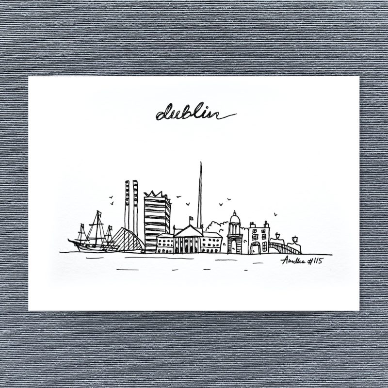 Dublin skyline card hand-drawn by Anulka.